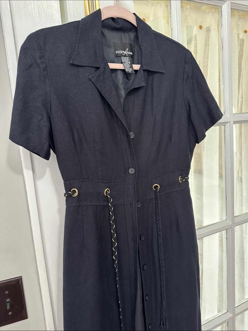 Positive Attitude Dark Navy blue Button-Front Midi Shirt Dress